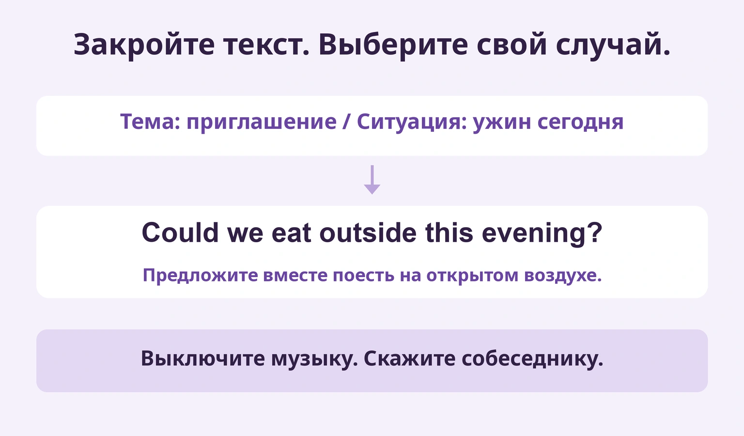 Своё предложение об ужине из жизненной ситуации, произнесённое без музыки