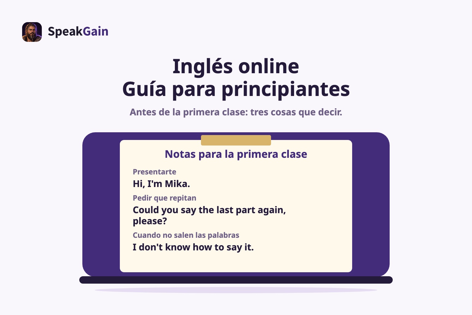 Una nota de preparación con tres frases en inglés sobre la tapa de un portátil cerrado