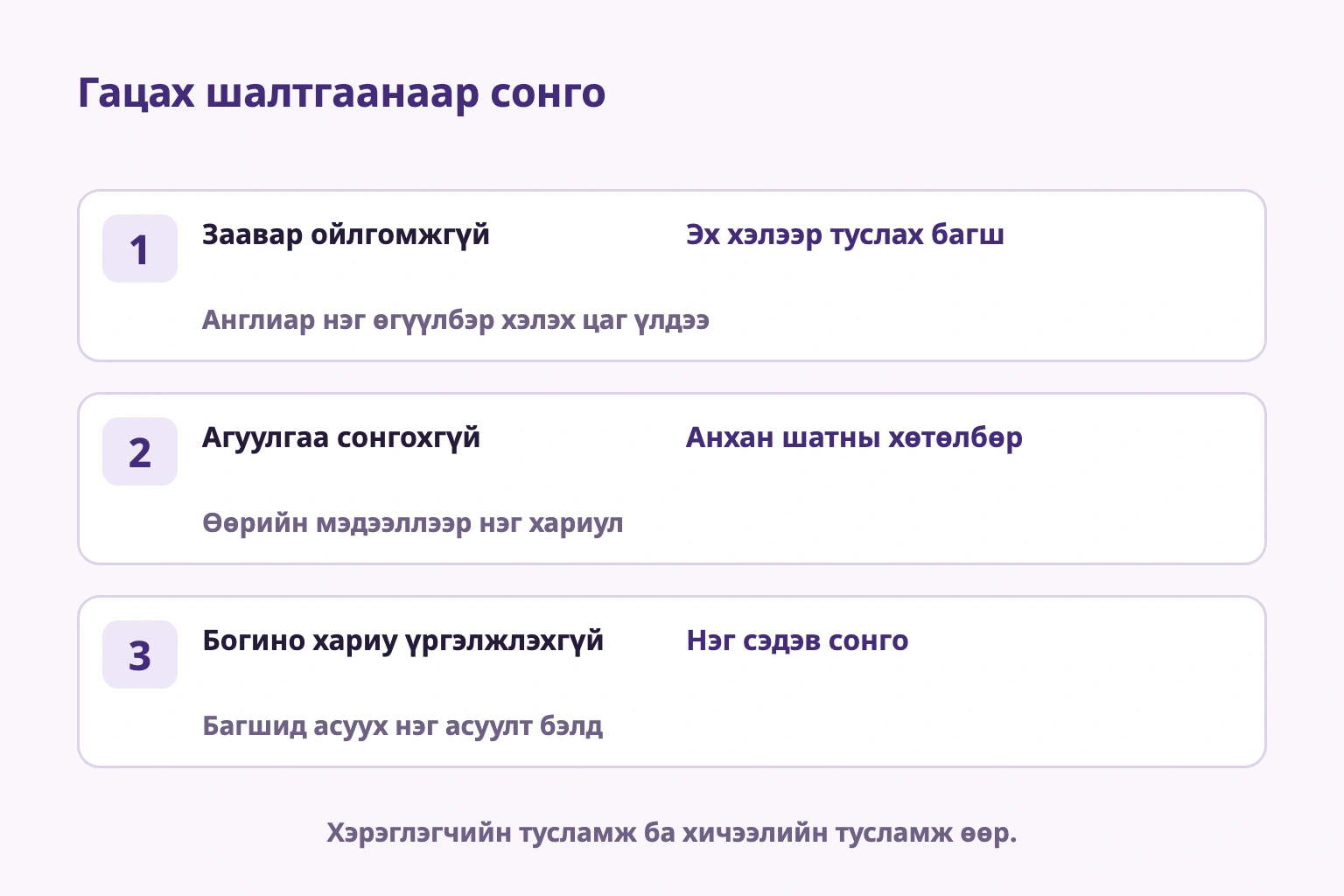 Гацаж буй шалтгаанаар багшийн тусламж, анхан шатны материал эсвэл нэг сэдэв сонгох зураг