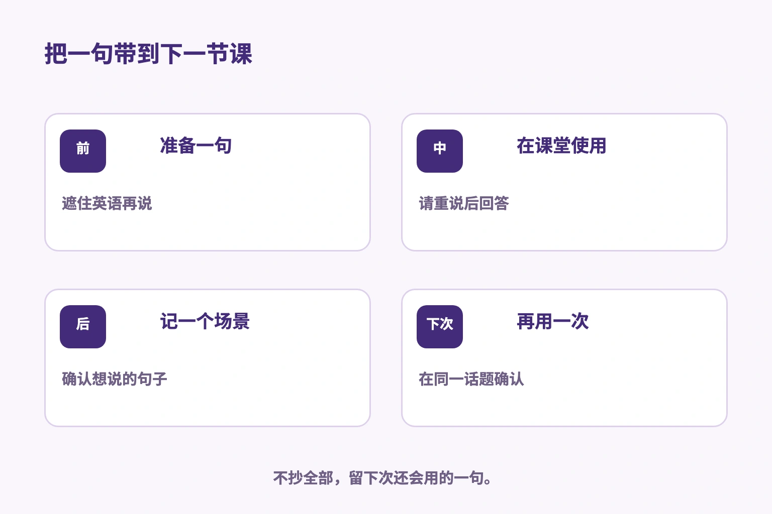 准备一句、上课使用、记下卡住的场景、下次再用的循环