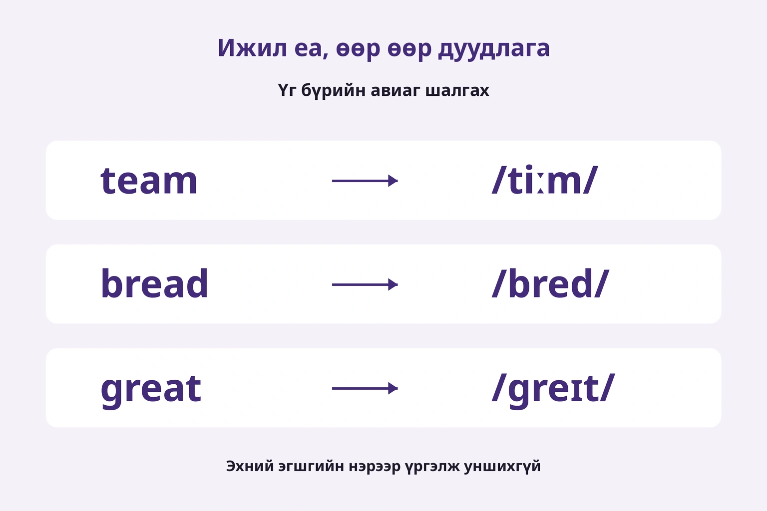 ea нь team, bread, great-д өөр авиатай