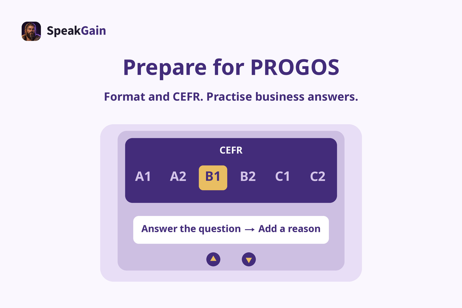 Generic elevator panel labelled CEFR, with the general A1 to C2 scale and a reminder to answer the question and add a reason