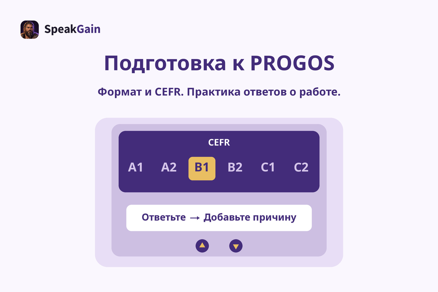 Условная панель лифта с надписью CEFR, общими уровнями A1–C2 и напоминанием ответить на вопрос и добавить причину