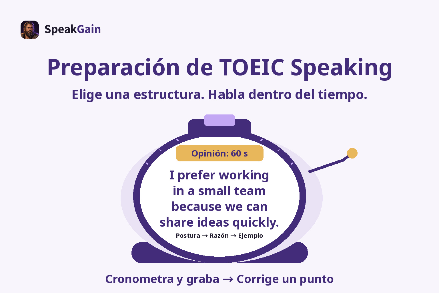 Preparación de TOEIC Speaking — Cronometra y graba → Corrige un punto