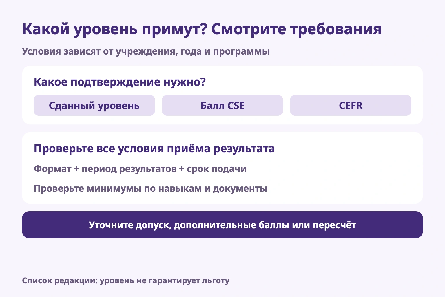 Какой уровень примут? Смотрите требования